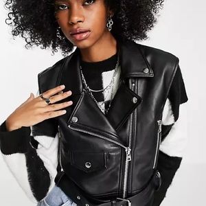 Top shop Faux Leather Cropped Sleeveless Biker Jacket